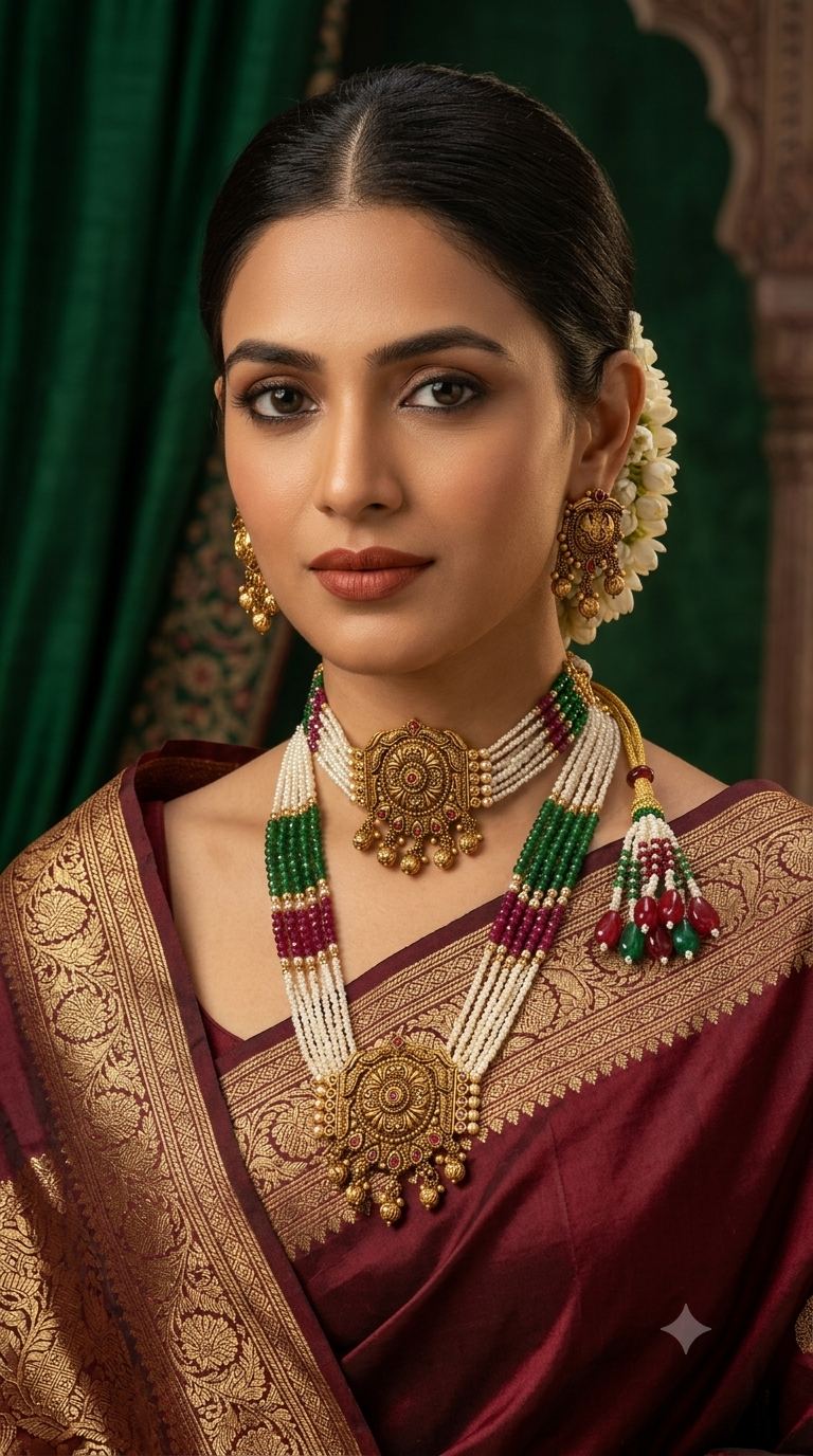 Multi-strand pearl and gold choker